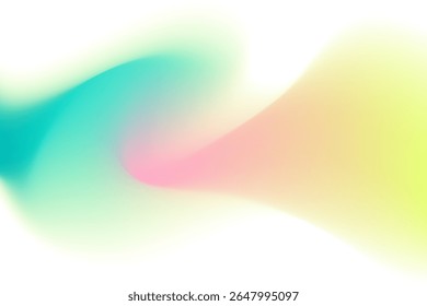 Pink, mint aquamarine color blurry wave form, iridescent smooth gradient neon brush stroke isolated motion water element, transparent background. Dream glow abstract watercolor shape.
