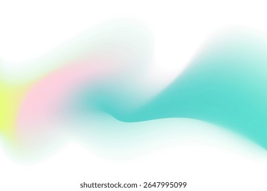 Pink, mint aquamarine color blurry wave form, iridescent smooth gradient neon brush stroke isolated motion water element, transparent background. Dream glow abstract watercolor shape.