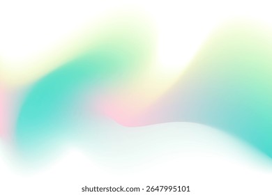 Pink, mint aquamarine color blurry wave form, iridescent smooth gradient neon brush stroke isolated motion water element, transparent background. Dream glow abstract watercolor shape.