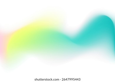 Pink, mint aquamarine color blurry wave form, iridescent smooth gradient neon brush stroke isolated motion water element, transparent background. Dream glow abstract watercolor shape.