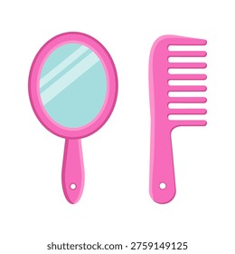 Pink mirror and comb set beauty accessories for grooming and styling