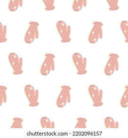 Pink mittens pattern. Winter pattern for textiles, fabrics, wrapping paper, website.


