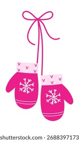 Manoplas rosas con un copo de nieve. Estilo plano.
