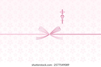 Pink Mizuhiki ribbon that can be used for gift wrapping paper for celebrations, etc. Japanese-style background pattern frame material of spring cherry blossoms for gift and present images