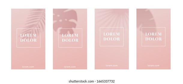 Pink mobile background or template with tropical leaf shadow. Palm leaf on pink background. Social network stories template. Vertical mobile phone banner. Vector illustration