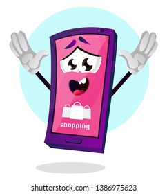 Pink mobile emoji with a shoping icon illustration vector on white background