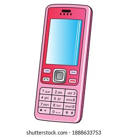 pink mobile phone vector illustration,
isolated on white background.Top view