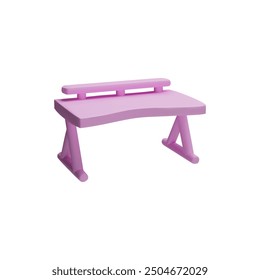Pink modern table with shelves 3D plastic style vector icon. Volumetric empty office desk. Cartoon furniture interior toy design element isolated on white