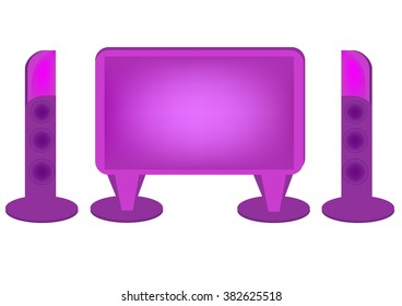 pink modern tv set with two sound columns
