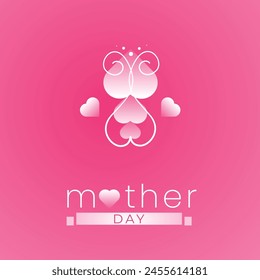 pink moms day post with heart and pink color with mother day beautiful typography ,mother day flower, pink