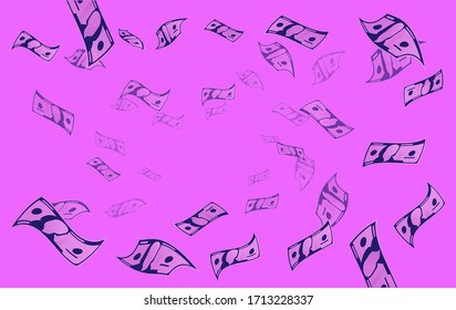 Pink money background -  Paper bills flying around and coming at you. Pink feminine colours, women wealth and rich concept. Vector illustration.