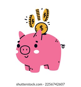 Pink Money Box or Piggy Bank as Container for Coin Storage Vector Illustration