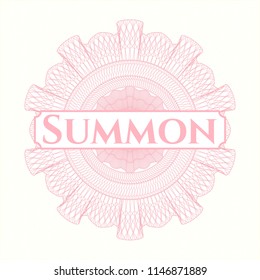 Pink money style emblem or rosette with text Summon inside