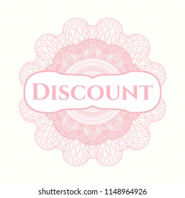 Pink money style emblem or rosette with text Discount inside