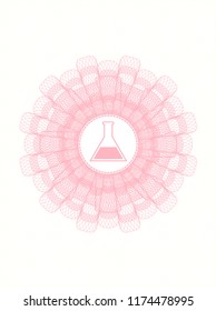 Pink money style emblem or rosette with test tube icon inside