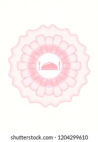 Pink money style emblem or rosette with special food icon inside
