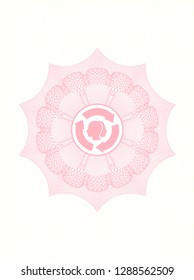 Pink money style emblem or rosette with brain storm icon inside