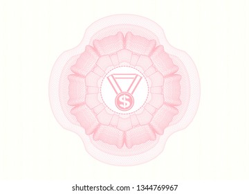 Pink money style emblem or rosette with business award icon inside