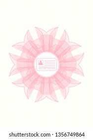 Pink money style emblem or rosette with identification card icon inside