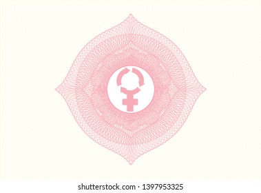 Pink money style emblem or rosette with women cycle icon inside