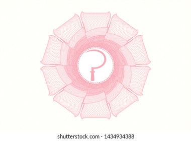 Pink money style emblem or rosette with sickle icon inside