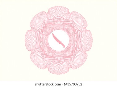 Pink money style emblem or rosette with combat knife icon inside