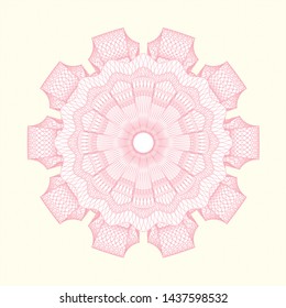 Pink money style emblem or rosette. Vector Illustration. Detailed.