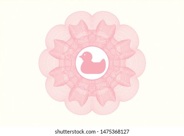 Pink money style emblem or rosette with rubber duck icon inside
