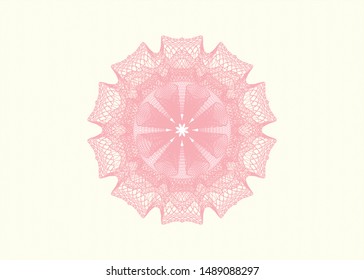 Pink money style emblem or rosette. Vector Illustration. Detailed.