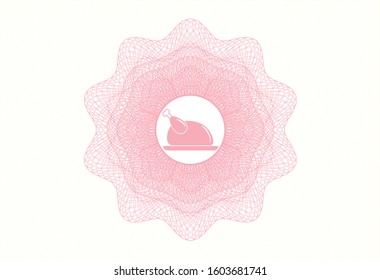 Pink money style emblem or rosette with chicken dish icon inside