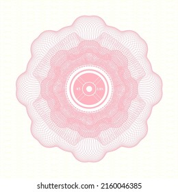 Pink money style emblem or rosette. with weightlifting or powerlifting plate (45 lbs) icon inside