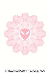 Pink money style rosette with alien icon inside