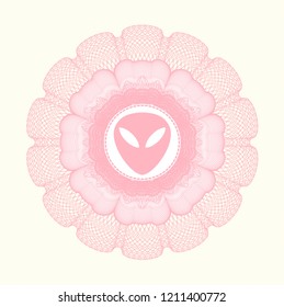 Pink money style rosette with alien icon inside