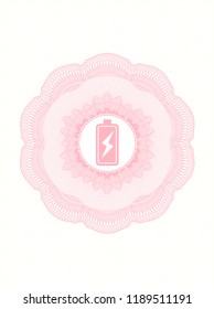 Pink money style rosette with battery charging icon inside