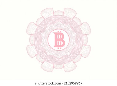 Pink money style rosette. with bitcoin icon inside