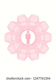 Pink money style rosette with businessman icon inside