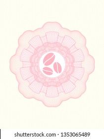 Pink money style rosette with coffee bean icon inside
