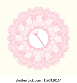 Pink money style rosette with magic stick icon inside
