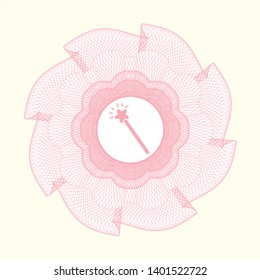 Pink money style rosette with magic stick icon inside