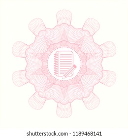 Pink money style rosette with notebook with pencil icon inside
