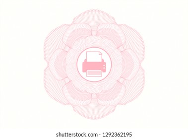 Pink money style rosette with printer icon inside