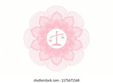 Pink money style rosette with scale icon inside