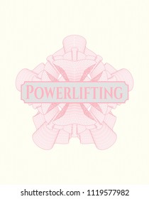 Pink money style rosette with text Powerlifting inside