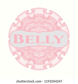 Pink money style rosette with text Belly inside