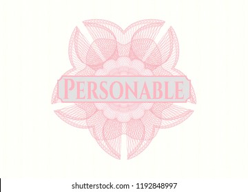 Pink money style rosette with text Personable inside