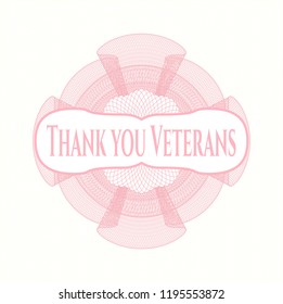Pink money style rosette with text Thank you Veterans inside