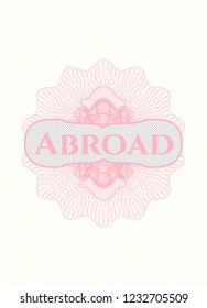 Pink money style rosette with text Abroad inside