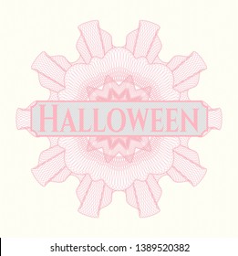 Pink money style rosette with text Halloween inside