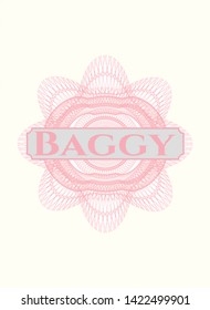 Pink money style rosette with text Baggy inside