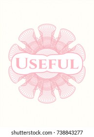 Pink money style rosette with text Useful inside